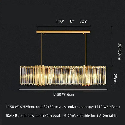 Luxe E14 LED crystal pendant chandelier in gold finish by DecorBites for dining room on Tampa Home & Garden Store
