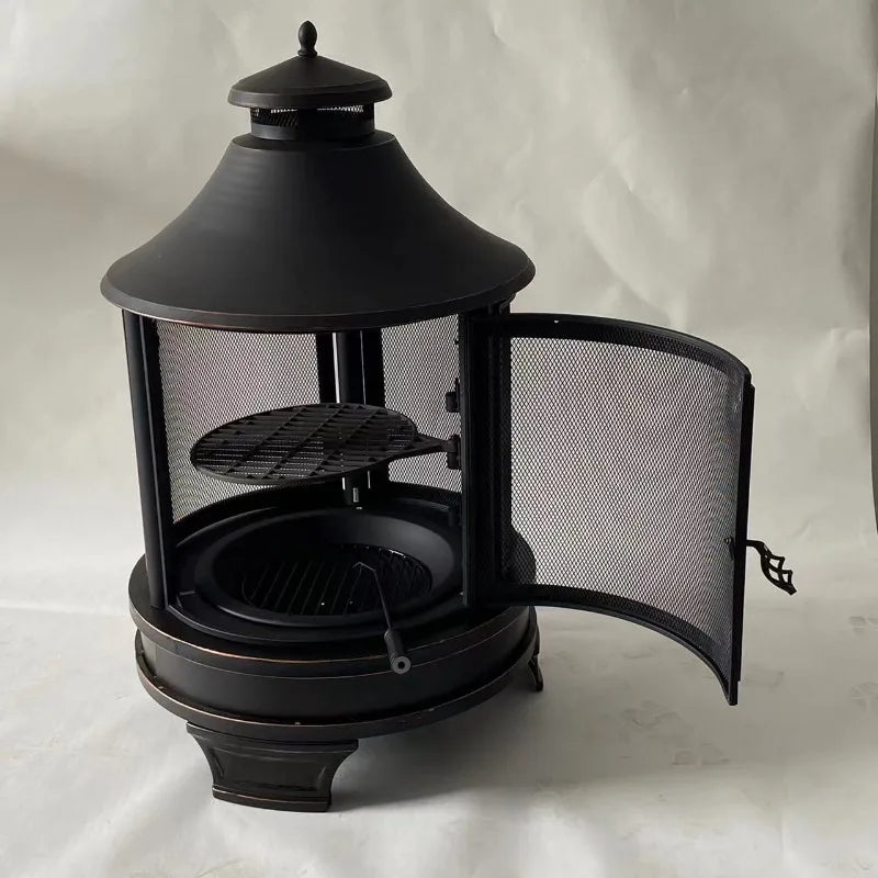 Outdoor large charcoal grill stove FLIPSTYLEZLLC with front mesh door and interior grate on Tampa Home & Garden Store