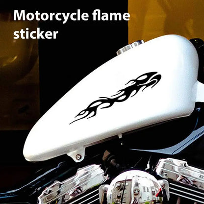 Motorcycle flame sticker by BikerZoneZ, black reflective flames on white tank, waterproof on Tampa Home & Garden Store