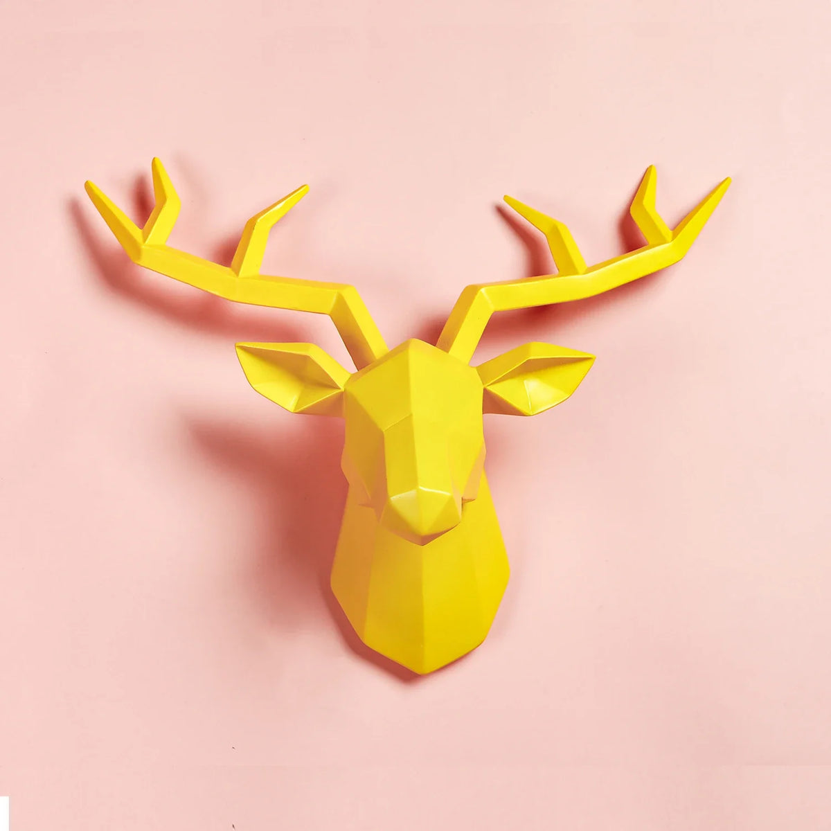 Deer head sculpture yellow geometric wall mount with angular antlers Perfecsy on Tampa Home & Garden Store