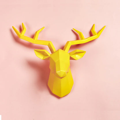 Deer head sculpture yellow geometric wall mount with angular antlers Perfecsy on Tampa Home & Garden Store