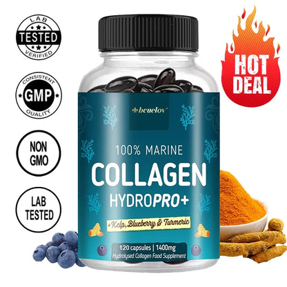 HydroPro+ marine collagen supplement by Silcy Skin, 120 capsules 1400mg, lab tested on Tampa Home & Garden Store