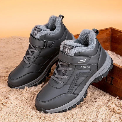 Mens waterproof winter boots UpTrend Deals, gray leatherette with plush lining and lug sole on Tampa Home & Garden Store