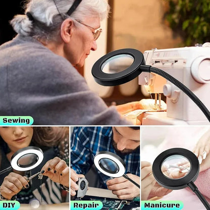 Perfecsy 10X magnifying lamp with black metal clamp, 3-color LED, and flexible gooseneck on Tampa Home & Garden Store