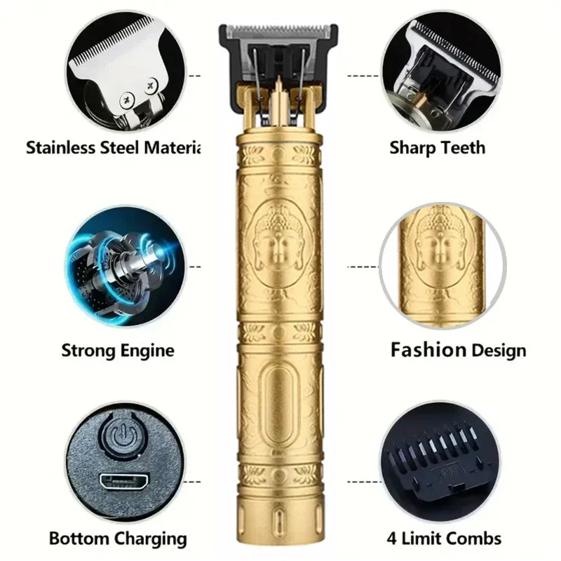Professional Hair Clipper Beard Trimmer USB Rechargeable Barber Shaver