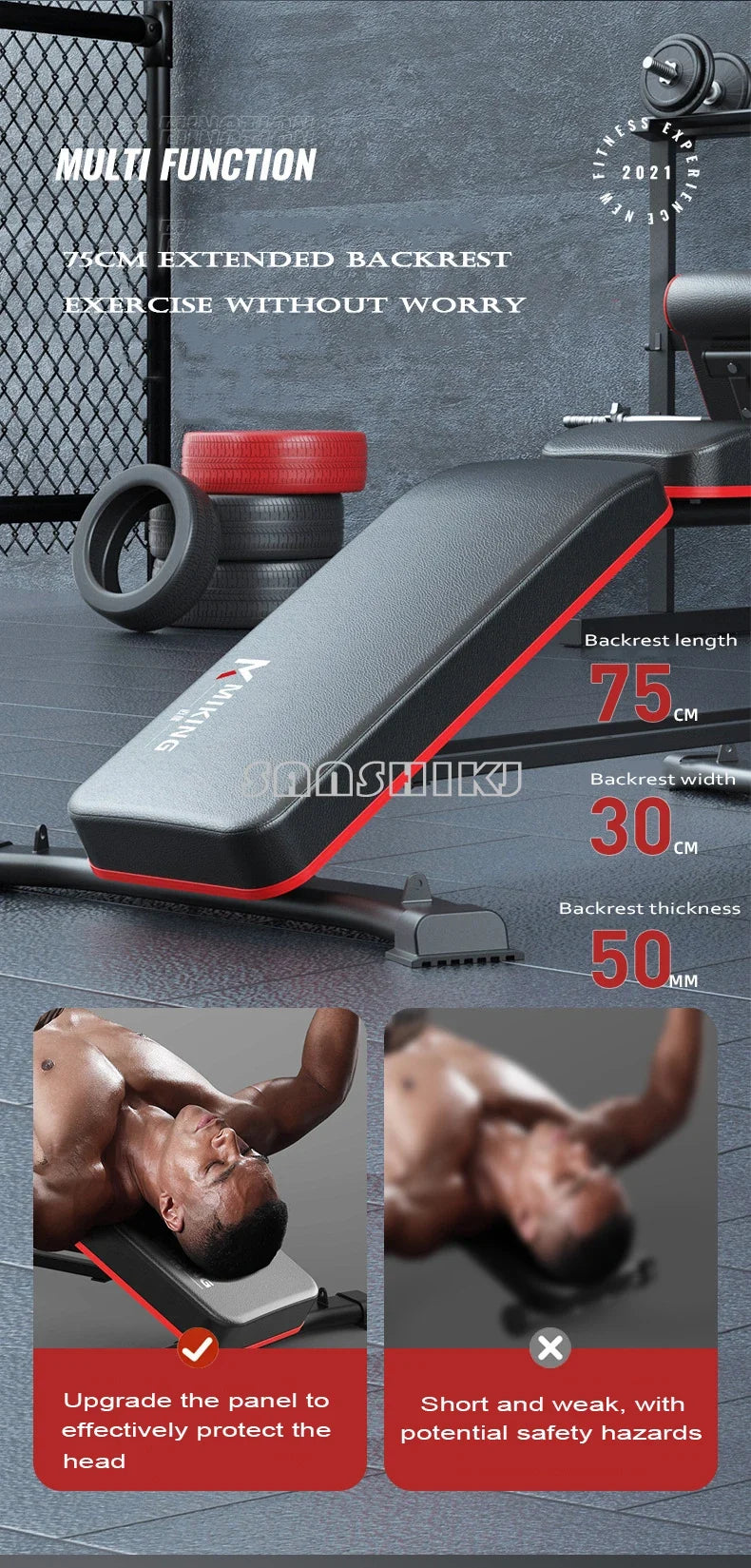 Multi-Function Weightlifting Bench by UpTrend Deals adjustable backrest grey with red trim on Tampa Home & Garden Store