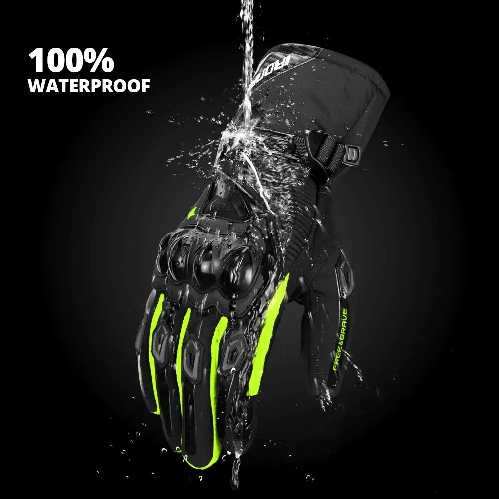 Warm Winter Waterproof Anti-slip Motorcycle Gloves by BikerZoneZ with yellow grips on Tampa Home & Garden Store
