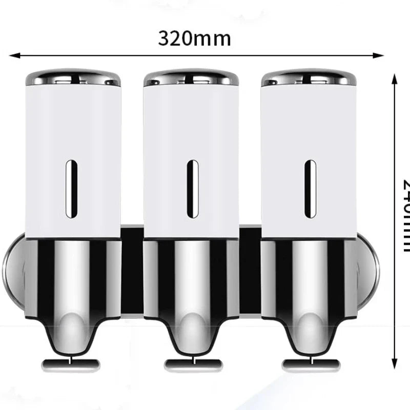 Three-tube wall-mount bathroom dispenser set white bodies chrome caps 500-1500ml UpTrend Deals on Tampa Home & Garden Store