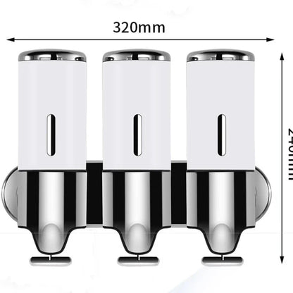 Three-tube wall-mount bathroom dispenser set white bodies chrome caps 500-1500ml UpTrend Deals on Tampa Home & Garden Store