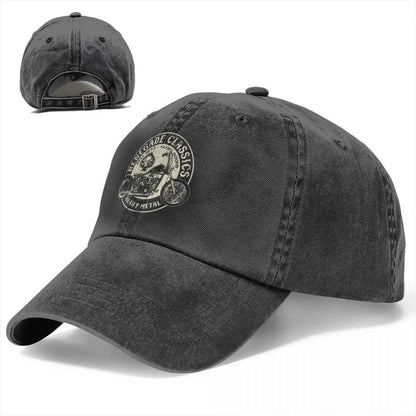 Vintage Motorcycle Cap charcoal denim hat with biker logo back strap by BikerZoneZ on Tampa Home & Garden Store