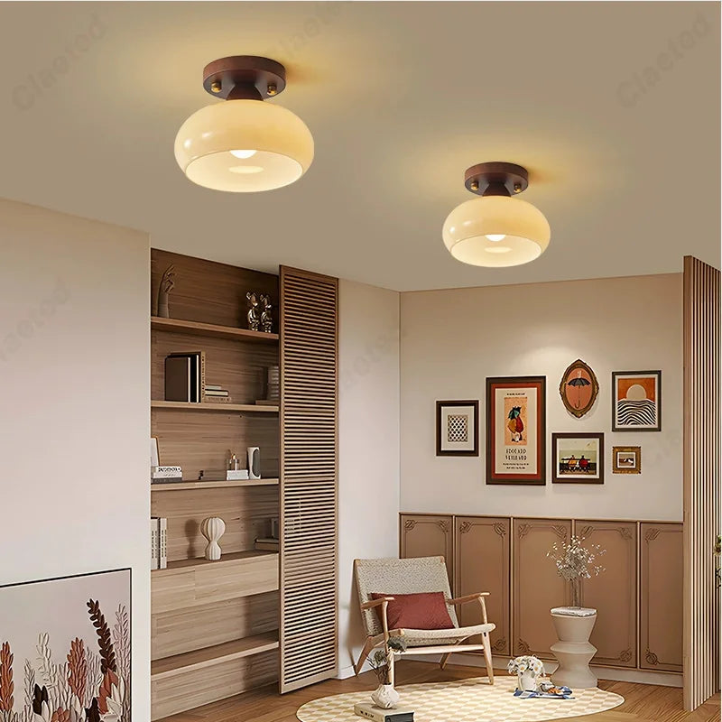 Japanese LED cream wind glass ceiling lamp pair by Perfecsy, living room lighting on Tampa Home & Garden Store
