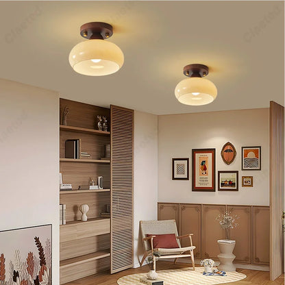 Japanese LED cream wind glass ceiling lamp pair by Perfecsy, living room lighting on Tampa Home & Garden Store