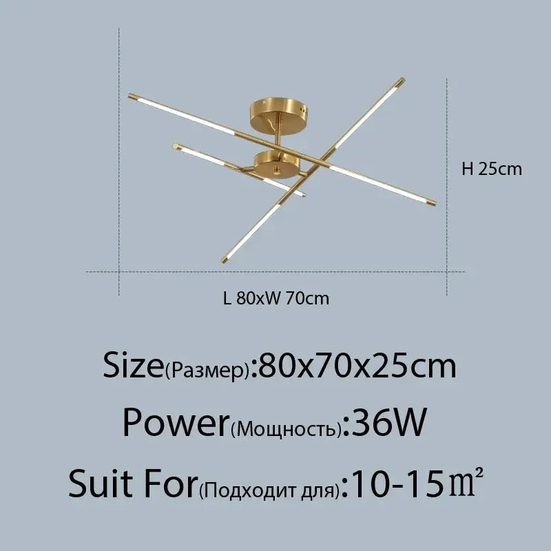DecorBites Ceiling Chandelier black gold finish with LED tubes, ceiling mount 80x70x25 cm on Tampa Home & Garden Store