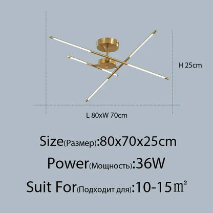 DecorBites Ceiling Chandelier black gold finish with LED tubes, ceiling mount 80x70x25 cm on Tampa Home & Garden Store
