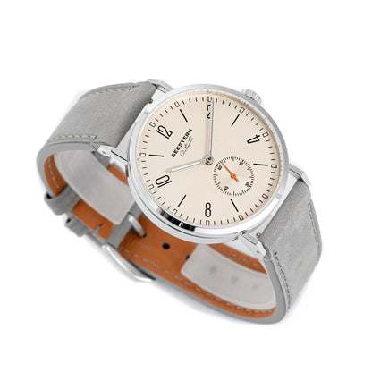 Men's Ultra-Thin Automatic Dress Watch beige dial, stainless steel case, grey suede strap UpTrend Deals on Tampa Home & Garden Store