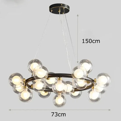 DecorBites LED pendant chandelier with glass globes around a brass ring, 73cm wide on Tampa Home & Garden Store