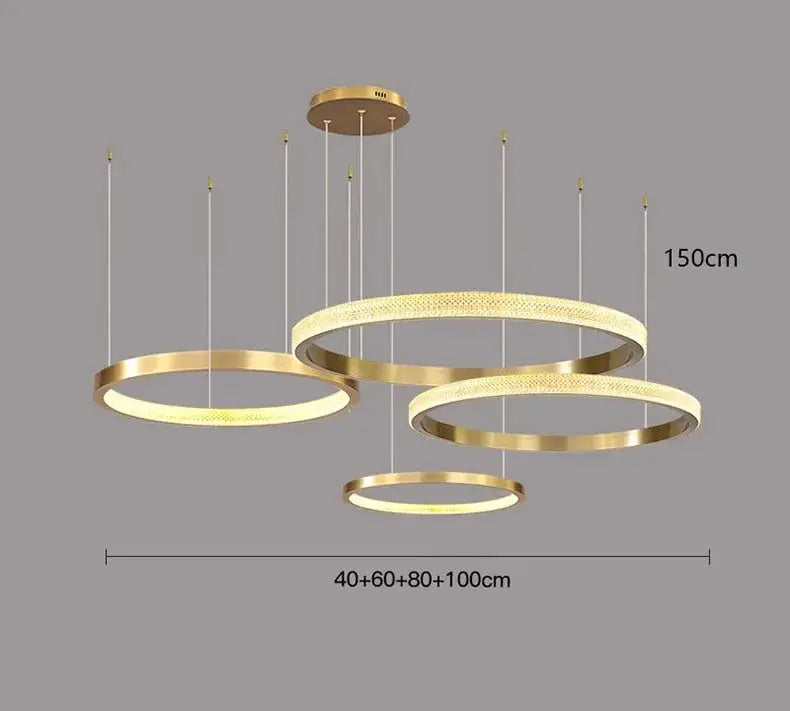 DecorBites LED pendant chandelier with gold circular rings for modern living room lighting on Tampa Home & Garden Store