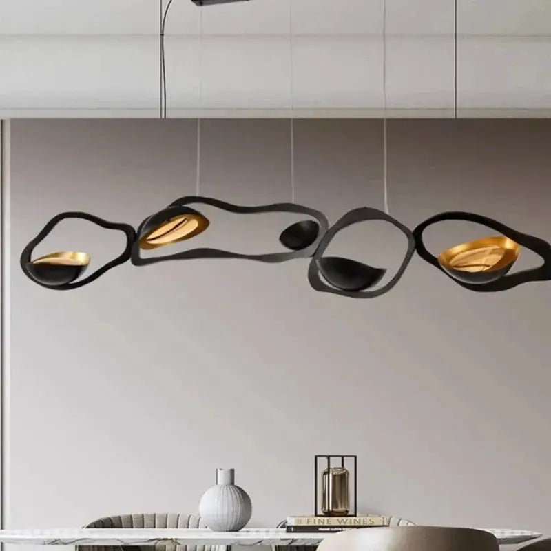 DecorBites LED Pendant Chandelier with black rings and gold accents, modern hanging light on Tampa Home & Garden Store