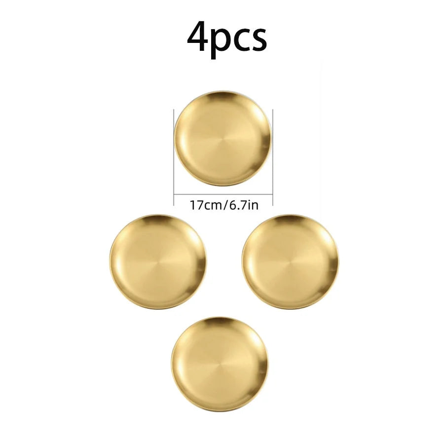 4pcs round stainless steel plates, gold tone, 17 cm diameter, Perfecsy on Tampa Home & Garden Store