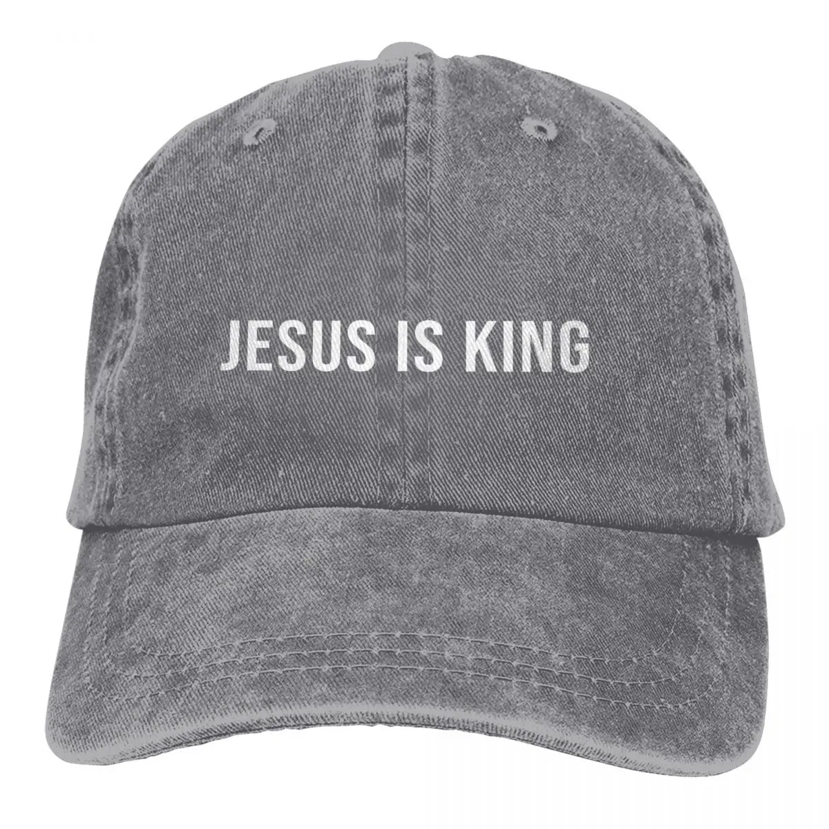 King Caps gray washed denim baseball cap with JESUS IS KING slogan by BikerZoneZ on Tampa Home & Garden Store