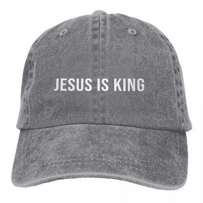 King Caps gray washed denim baseball cap with JESUS IS KING slogan by BikerZoneZ on Tampa Home & Garden Store
