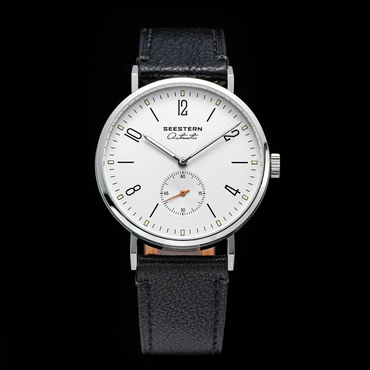 Seestern automatic men's dress watch with white dial, stainless steel case, leather strap on Tampa Home & Garden Store