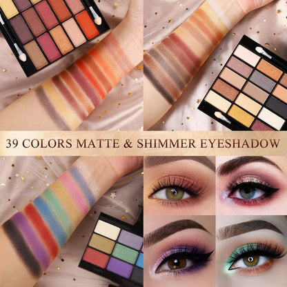 Silcy Skin Color Spirit 39-color matte & shimmer eyeshadow palette set with swatches on arm on Tampa Home & Garden Store