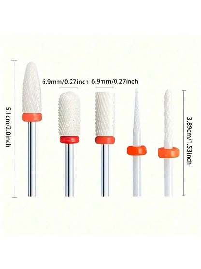 Silcy Skin 5pc ceramic nail drill bit set with orange collars for manicure files on Tampa Home & Garden Store