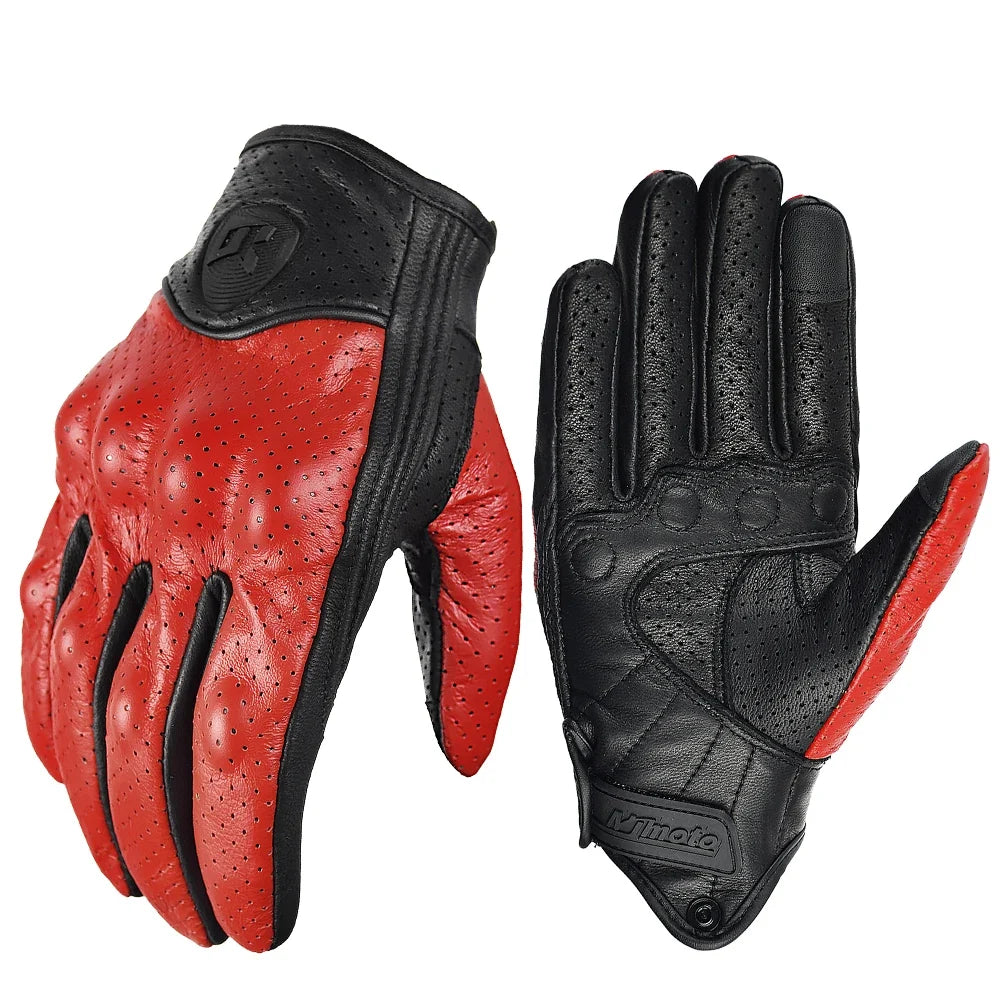 Leather Gloves Retro Biker pair by BikerZoneZ, red and black leather motorcycle gloves on Tampa Home & Garden Store