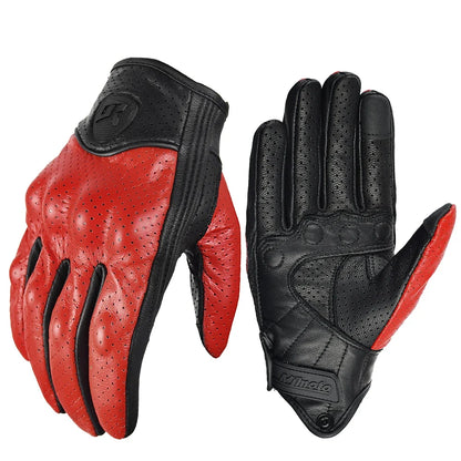 Leather Gloves Retro Biker pair by BikerZoneZ, red and black leather motorcycle gloves on Tampa Home & Garden Store
