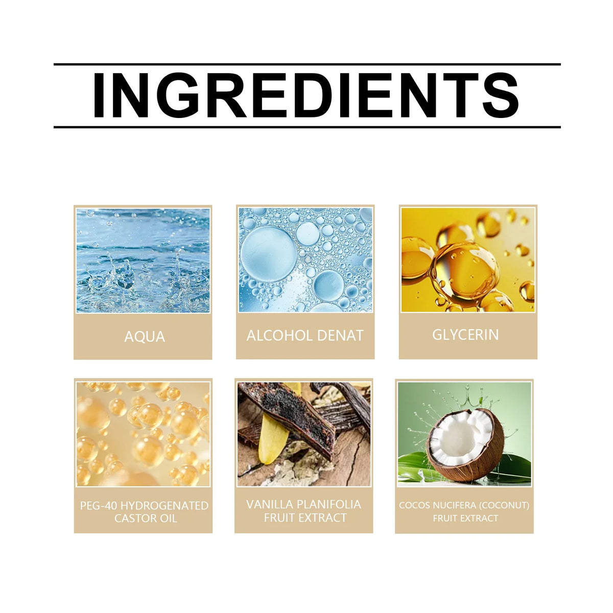 Vanilla Coconut Body Hair Mist ingredients aqua, alcohol denat, glycerin, vanilla, coconut extract on Tampa Home & Garden Store
