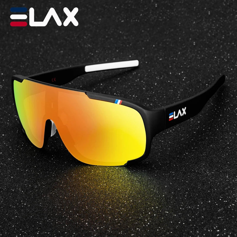 ELAX Sunglasses UV400 outdoor sport with black frame and orange lenses LAX logo on temple on Tampa Home & Garden Store