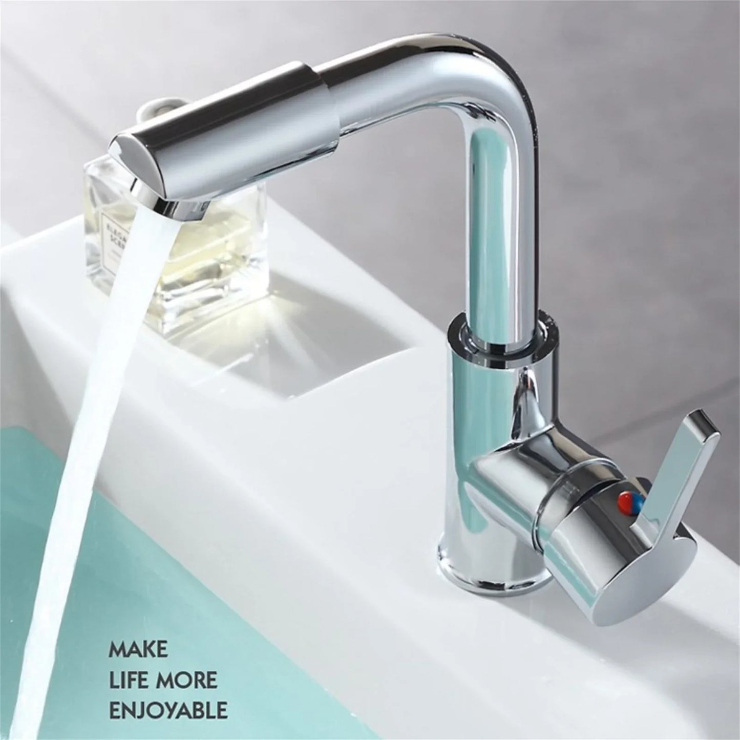 Bathroom Faucet 360° Rotate Chrome Deck Mounted Single Handle Mixer Tap Hot Cold