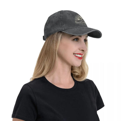 Vintage motorcycle cap by BikerZoneZ, washed black baseball cap with curved brim on Tampa Home & Garden Store