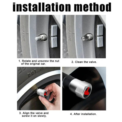 4pcs Aluminium valve stem caps by BikerZoneZ; silver with red inner on tire valve on Tampa Home & Garden Store