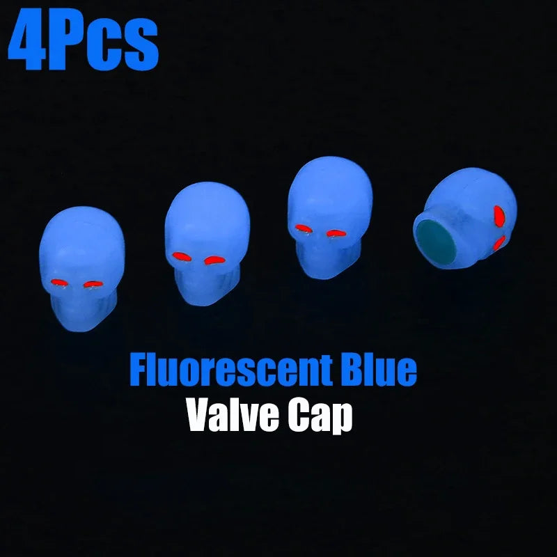 ABS Skull Valve Stem Caps fluorescent blue 4pcs by BikerZoneZ valve caps for tires on Tampa Home & Garden Store