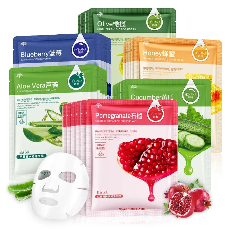 10pc Korean fruit sheet mask set by Silcy Skin in colorful HCHANA packaging on Tampa Home & Garden Store