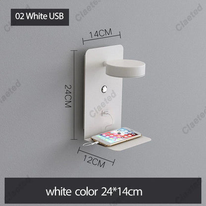 Perfecsy white LED wall light with switch and USB port, wall-mounted panel with top shelf on Tampa Home & Garden Store