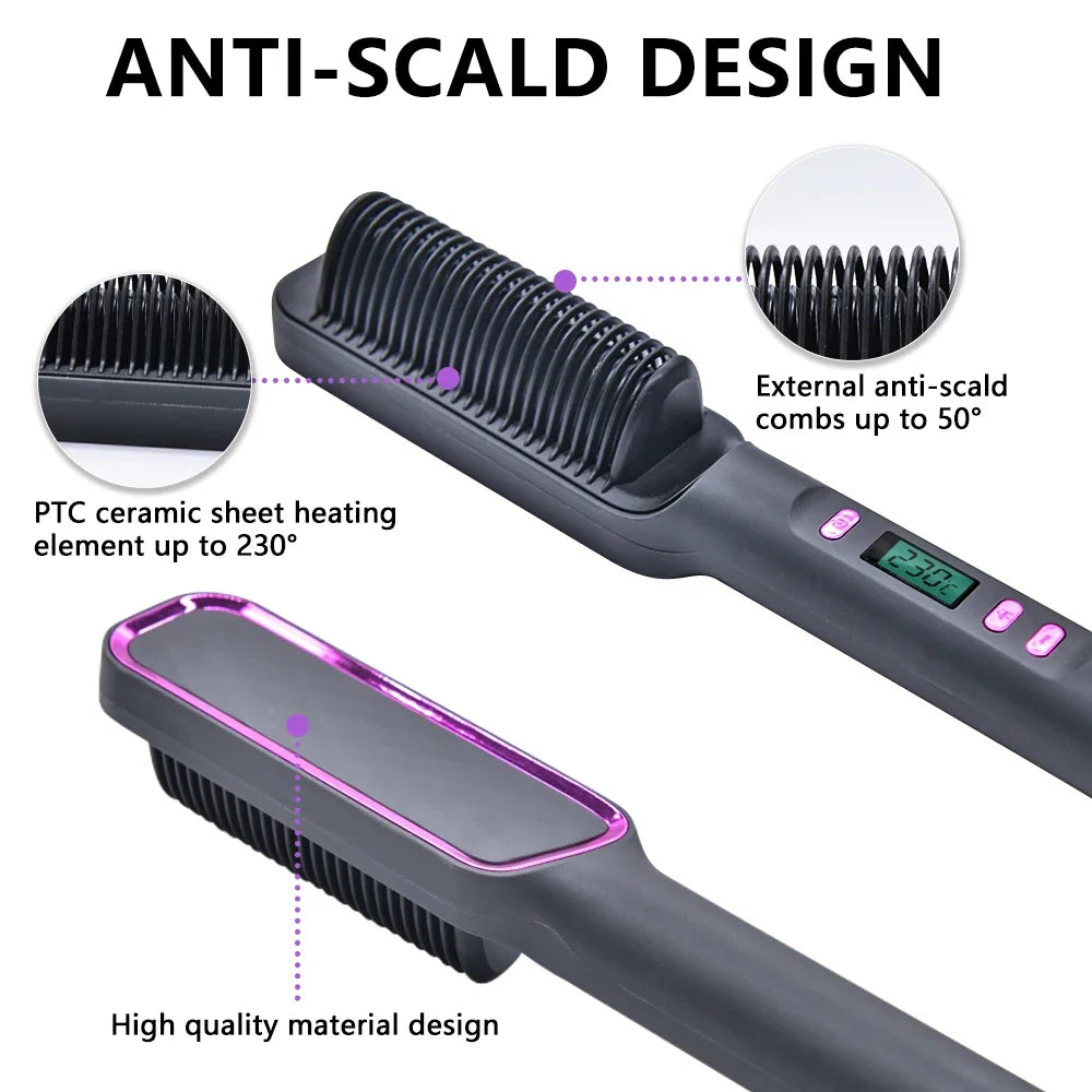 Silcy Skin electric hot comb straightening brush with digital display and anti-scald combs on Tampa Home & Garden Store