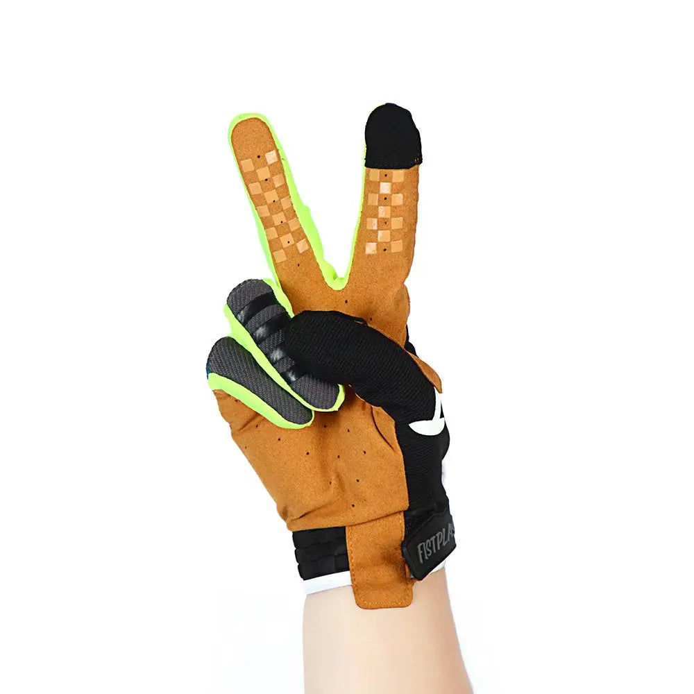 Six-color windproof touchscreen motorcycle glove BikerZoneZ brown suede palm neon trim on Tampa Home & Garden Store