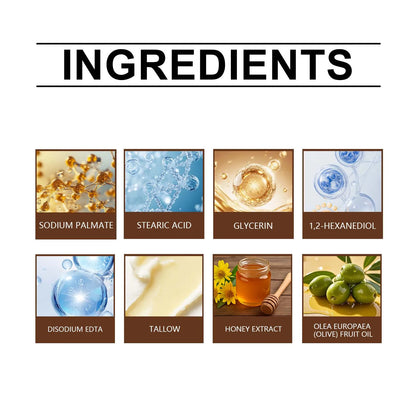 Grass-Fed Beef Tallow Soap by Silcy Skin with ingredient tiles including sodium palmate on Tampa Home & Garden Store