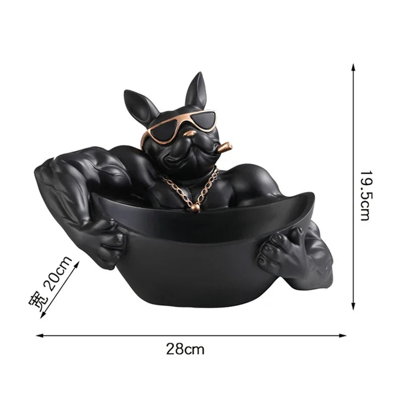 Perfecsy black resin dog figurine storage bowl with sunglasses and gold chain decor on Tampa Home & Garden Store