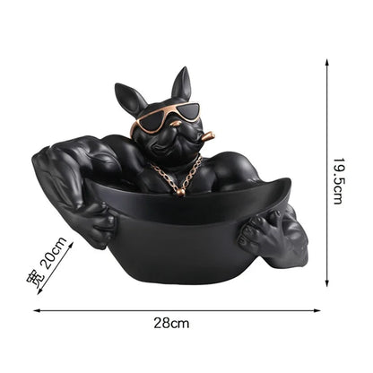 Perfecsy black resin dog figurine storage bowl with sunglasses and gold chain decor on Tampa Home & Garden Store