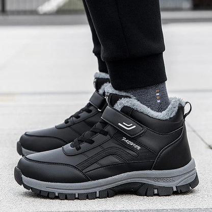 Winter Boots for Men waterproof outdoor shoes black with gray faux fur by UpTrend Deals on Tampa Home & Garden Store