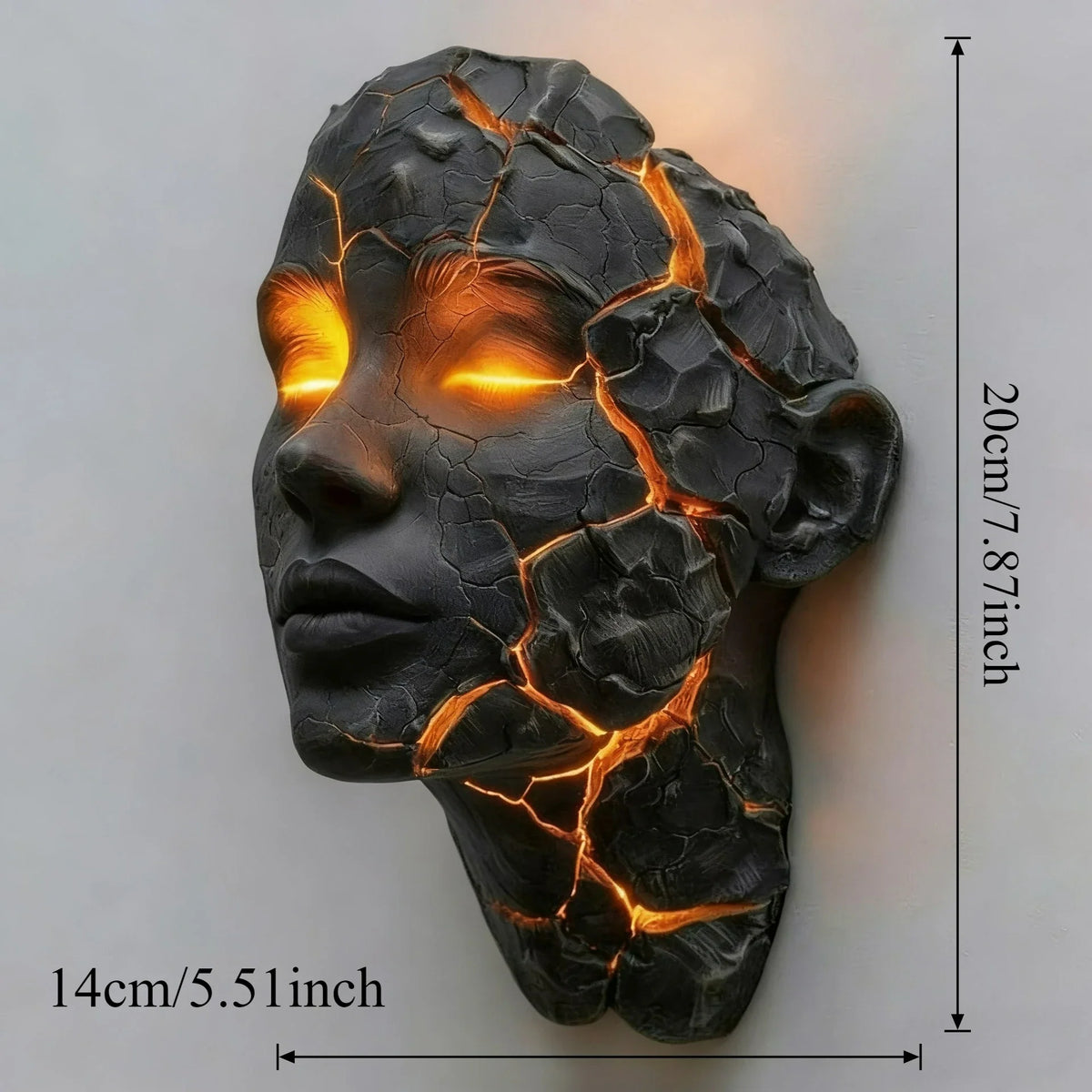 Blazing Maiden figurine bust with cracked dark stone texture and glowing lava orange veins on Tampa Home & Garden Store