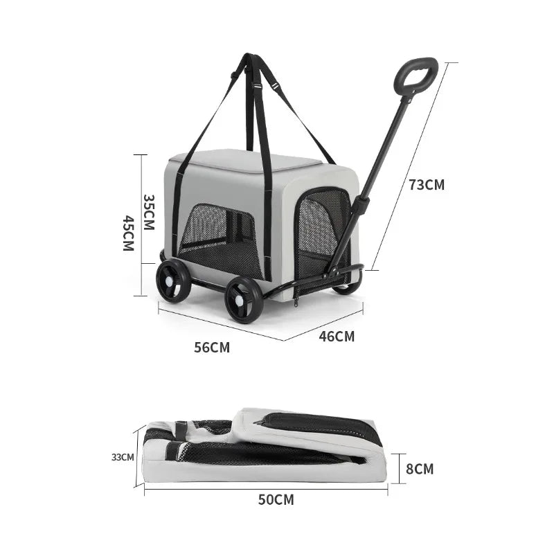 Pet Zen 2-in-1 small pet stroller and backpack for dogs and cats, grey foldable carrier with mesh on Tampa Home & Garden Store