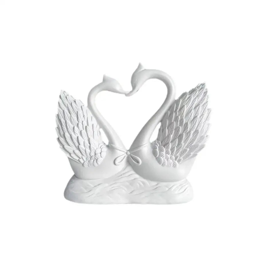 White ceramic heart-to-heart swan statue by Perfecsy, romantic living room tabletop decor on Tampa Home & Garden Store