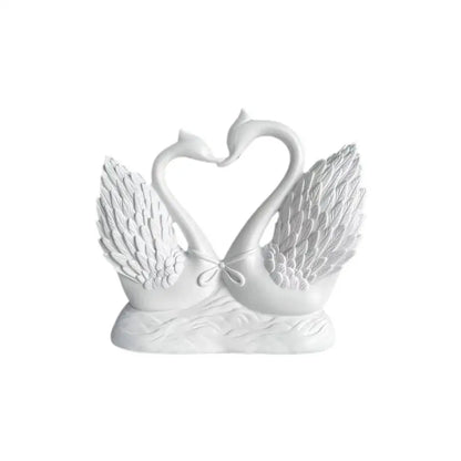 White ceramic heart-to-heart swan statue by Perfecsy, romantic living room tabletop decor on Tampa Home & Garden Store