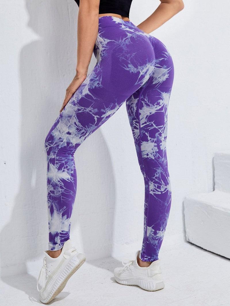 Leggings Stevvex in purple tie-dye, high-waist seamless workout pants for fitness and yoga on Tampa Home & Garden Store