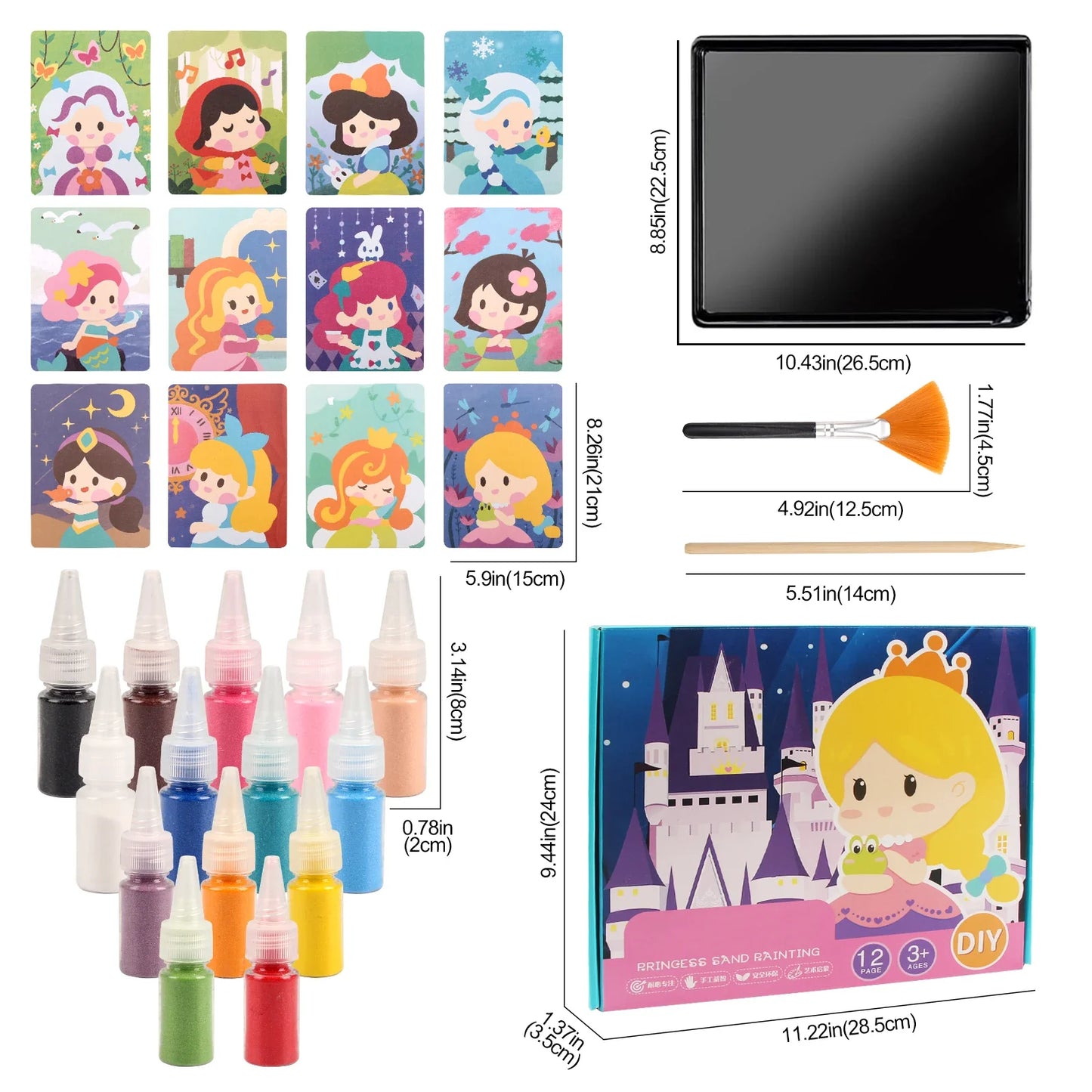 Princess Sand Art Kit with 14 colors, 12 painting cards, brushes and tray by Perfecsy on Tampa Home & Garden Store